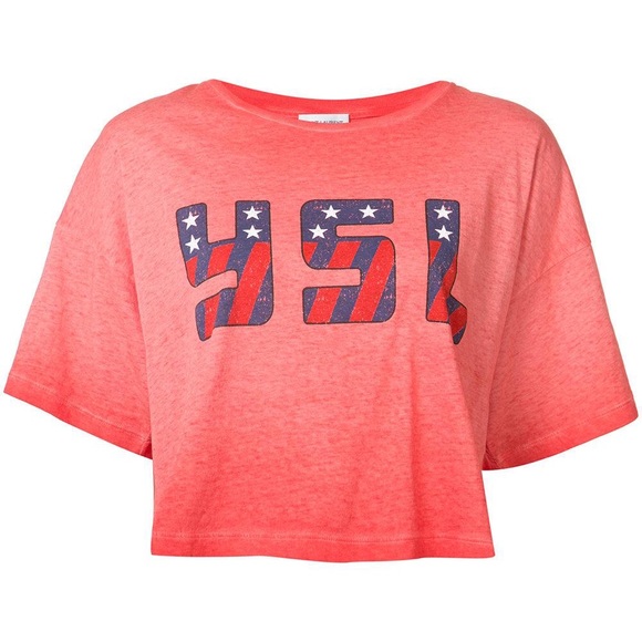 NWOT Pink USA YSL Crop t-shirt Size Small - Picture 1 of 7